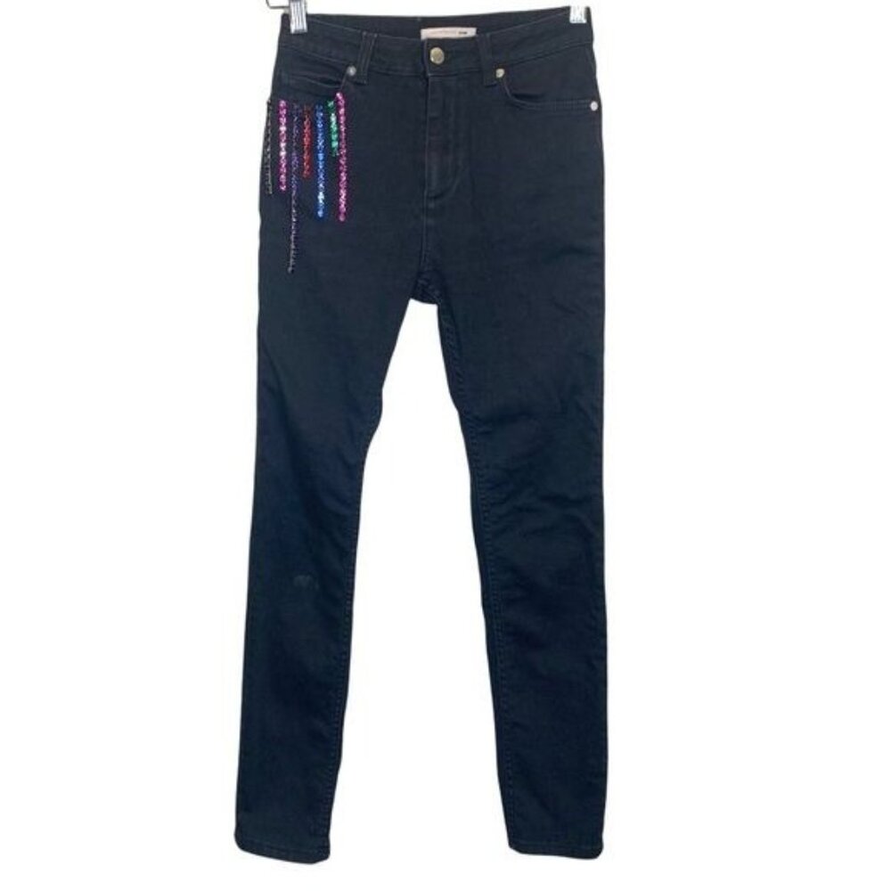 Christopher Kane Black Crystal Beaded Embellished Skinny Jeans Size 25